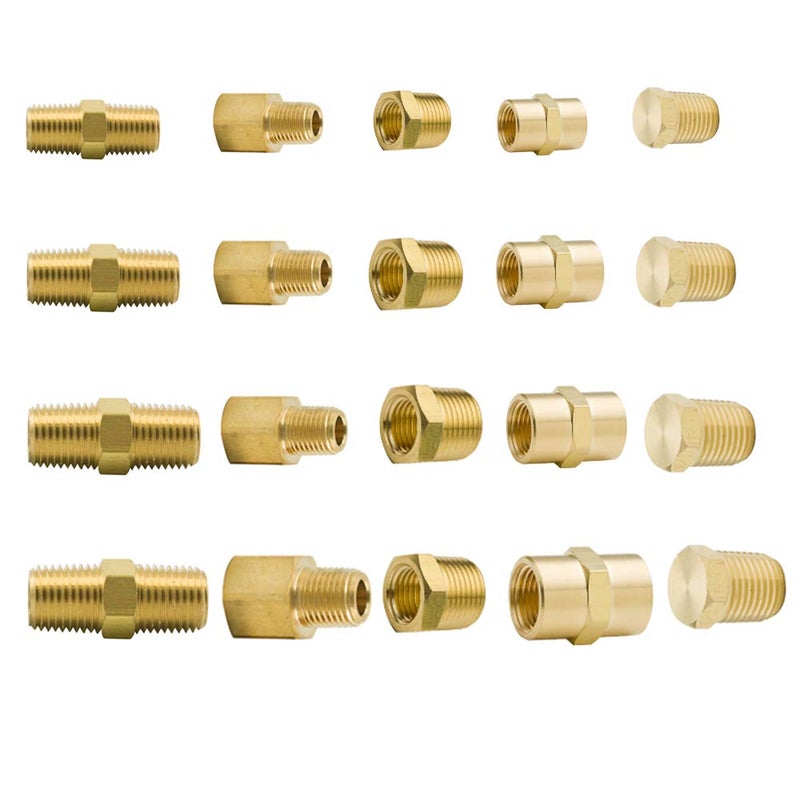 TL TOOLEGIN MeiChi 64pcs Brass Pipe Fitting Assortment Kits Hex Head Plug + Reducing NPT Adapter + Reducer Bushing + Hex Nipple + Hex Coupling for 1200 PSI - Image 1